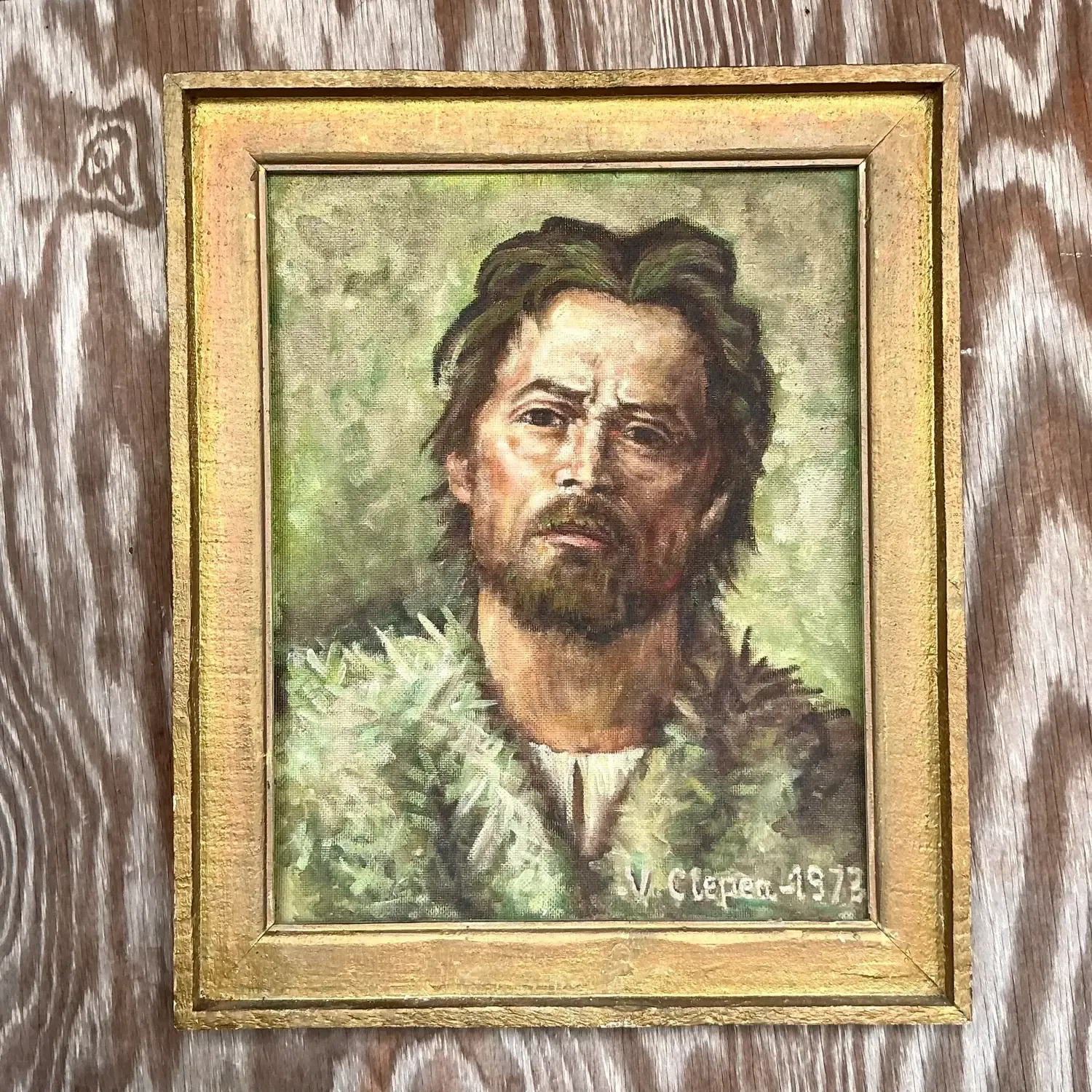Vintage Boho Original Oil Portrait on Canvas - Canvas, 19W x 22.75H — additional photo 4