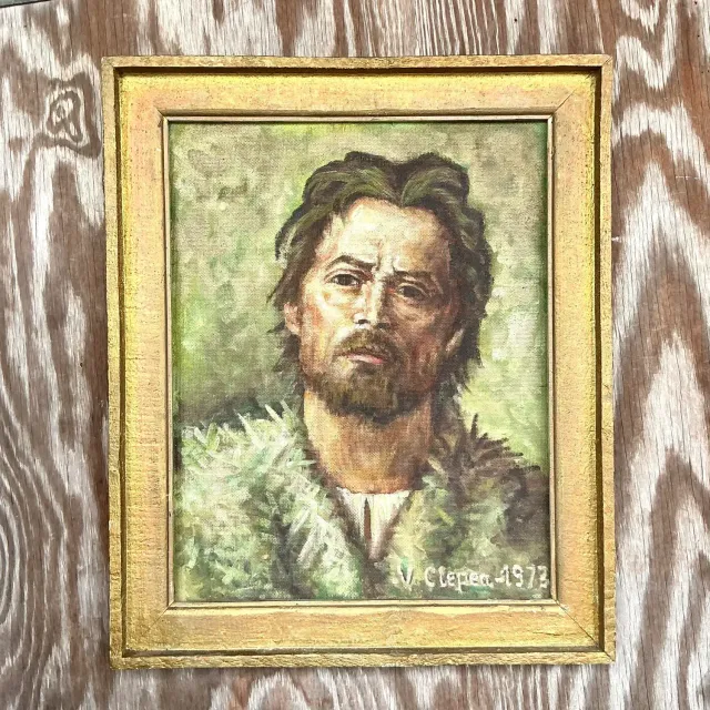 Vintage Boho Original Oil Portrait on Canvas - Canvas, 19W x 22.75H — additional photo 5
