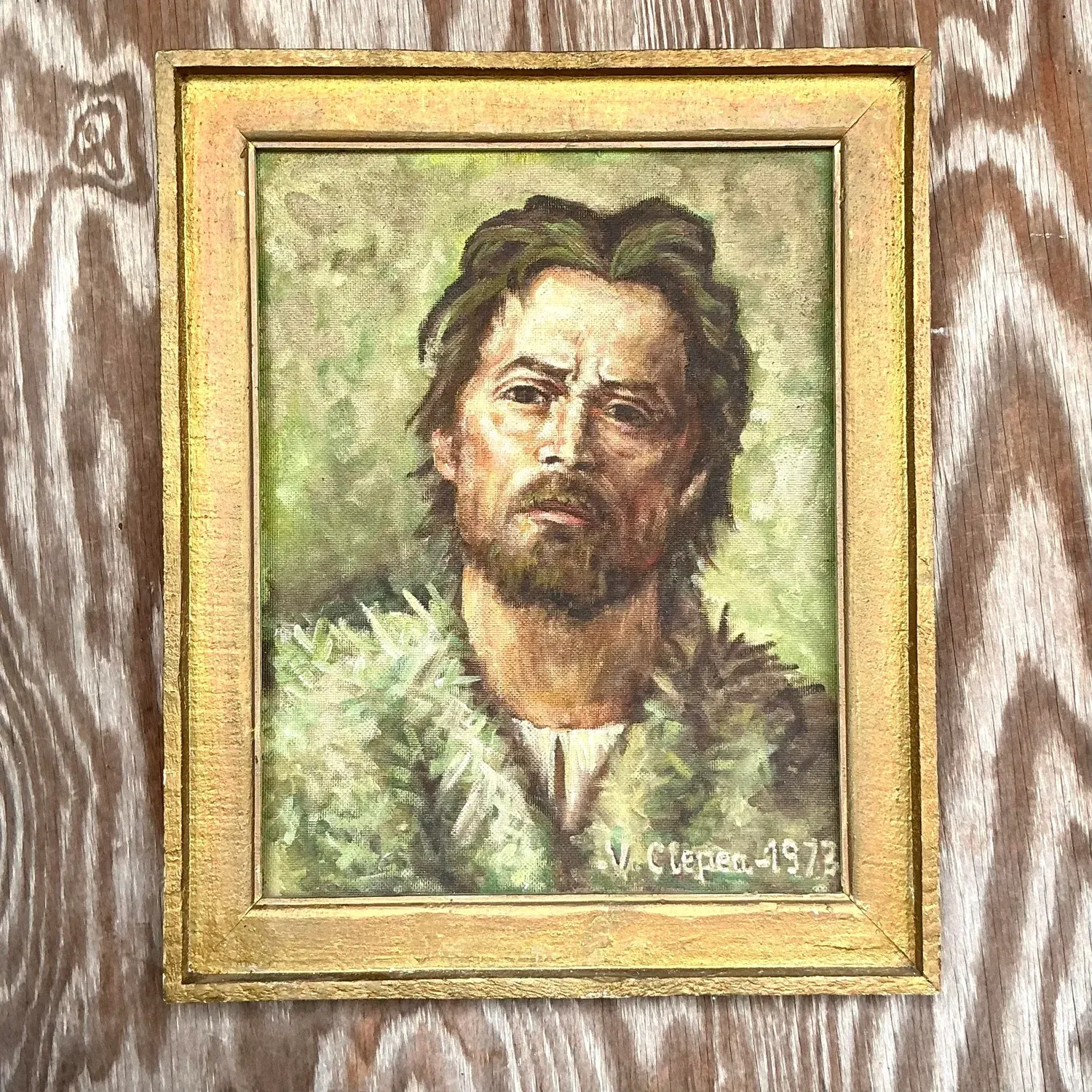 Vintage Boho Original Oil Portrait on Canvas - Canvas, 19W x 22.75H — additional photo 7