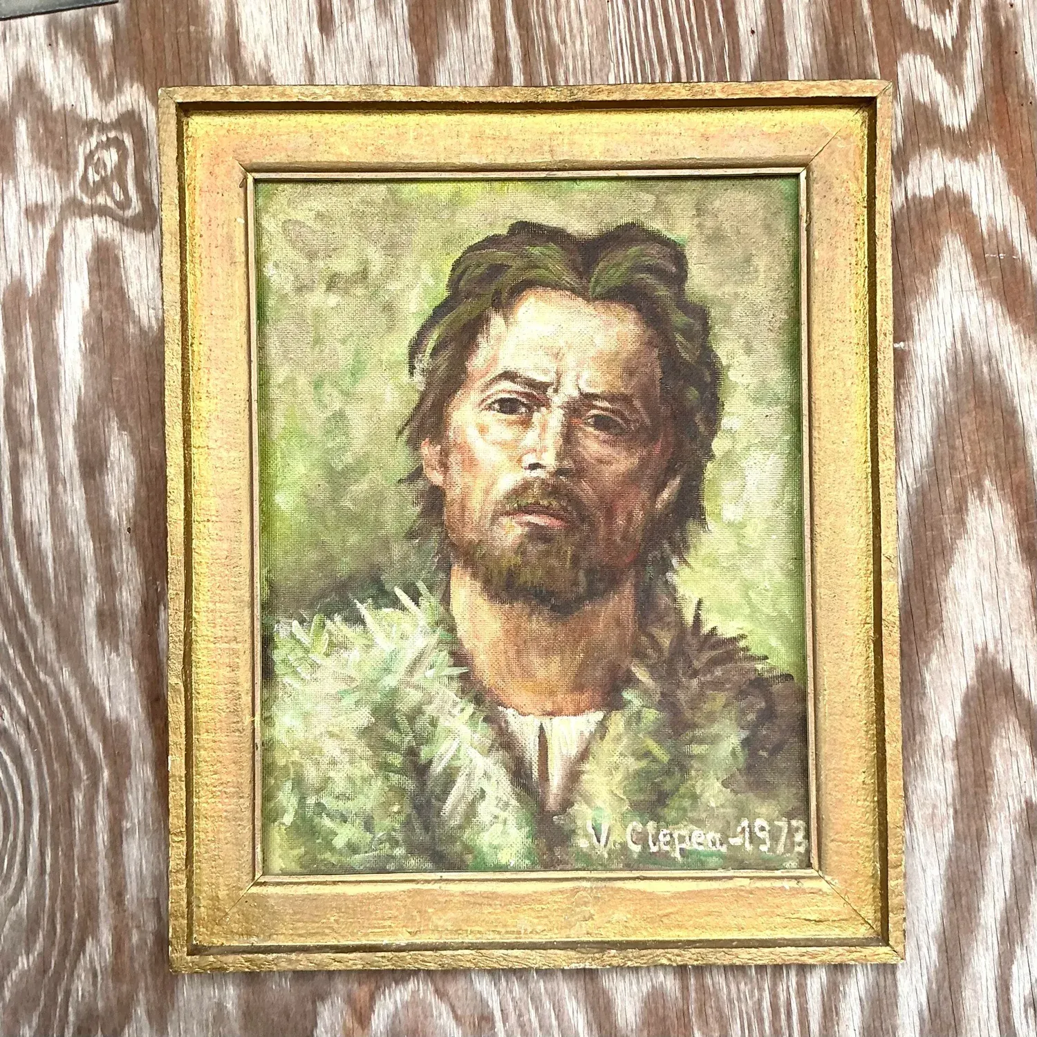 Vintage Boho Original Oil Portrait on Canvas - Canvas, 19W x 22.75H — additional photo 8