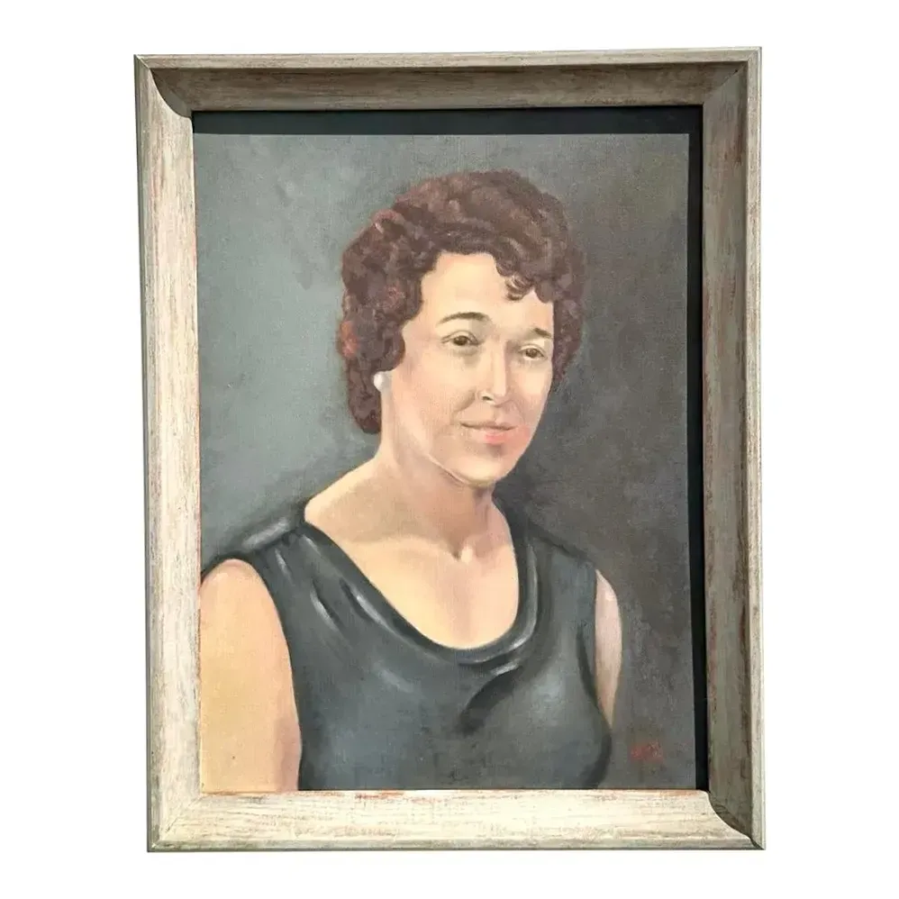 Vintage Boho Original Oil Portrait on Canvas - Canvas, 21W x 27H — additional photo 1