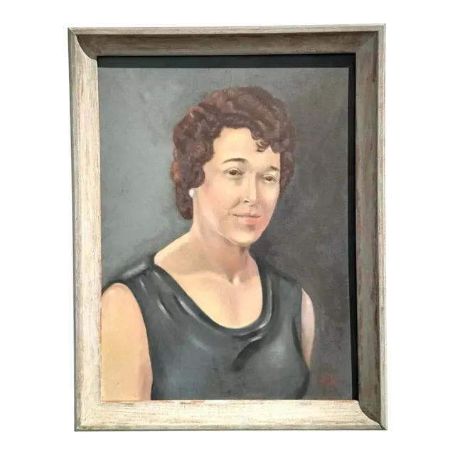 Vintage Boho Original Oil Portrait on Canvas - Canvas, 21W x 27H — additional photo 1