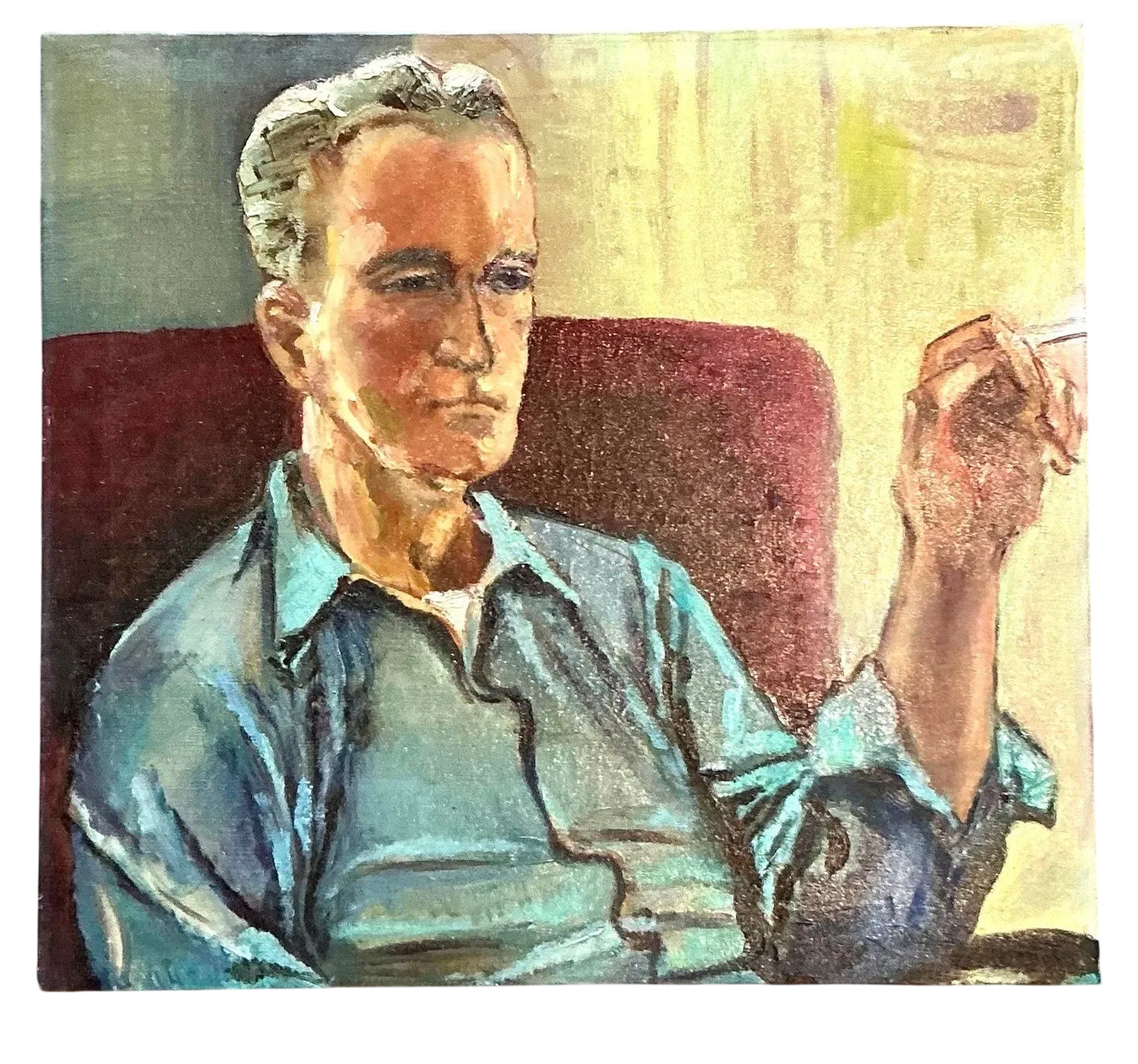 Vintage Boho Original Oil Portrait on Canvas - Canvas, 24W x 22H — additional photo 1