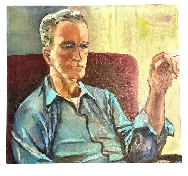Vintage Boho Original Oil Portrait on Canvas - Canvas, 24W x 22H — additional photo 1
