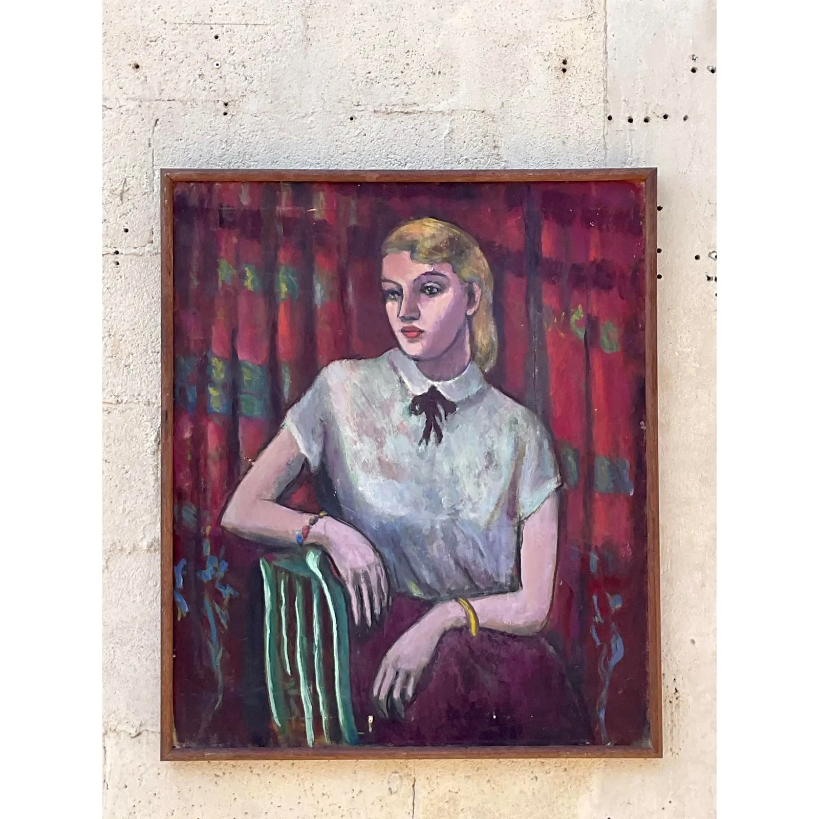 Vintage Boho Original Oil Portrait on Canvas - Oil Paint, 26W x 31H — additional photo 1