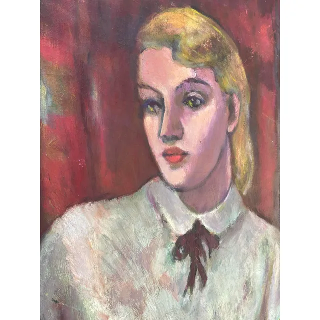 Vintage Boho Original Oil Portrait on Canvas - Oil Paint, 26W x 31H — additional photo 2