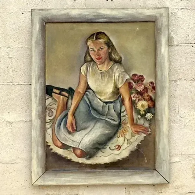 Vintage Boho Original Oil Portrait Painting on Canvas — additional photo 1