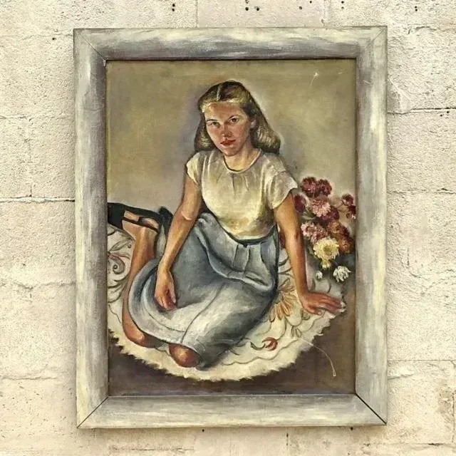 Vintage Boho Original Oil Portrait Painting on Canvas — additional photo 2