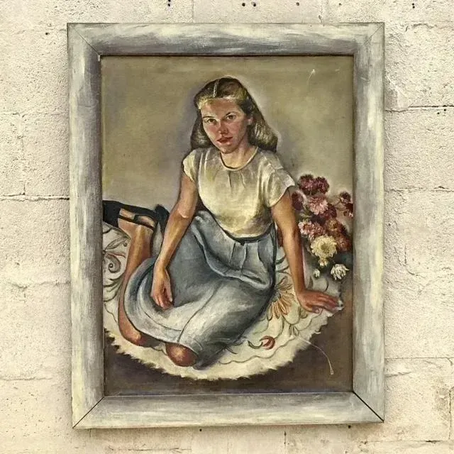 Vintage Boho Original Oil Portrait Painting on Canvas — additional photo 4