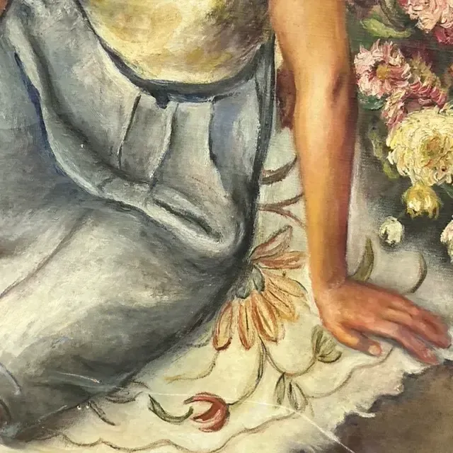 Vintage Boho Original Oil Portrait Painting on Canvas - Canvas, 29W x 37.25H — additional photo 1