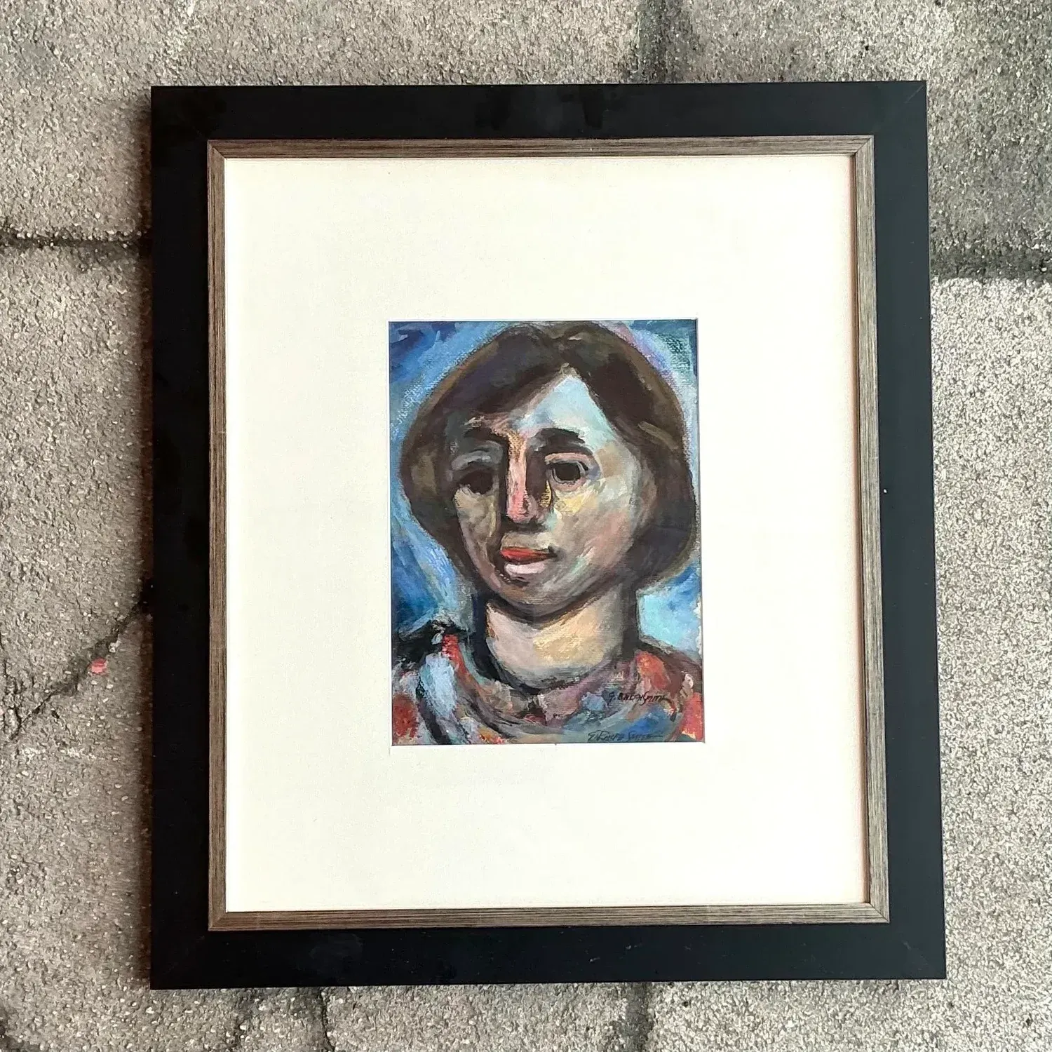 Vintage Boho Original Oil Portrait Painting on Paper — additional photo 1