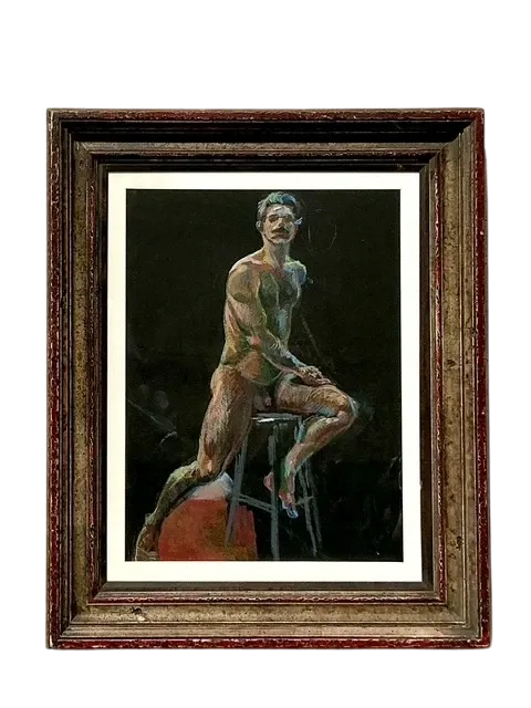 Vintage Boho Original Pastel Crayon Nude Portrait Of Man