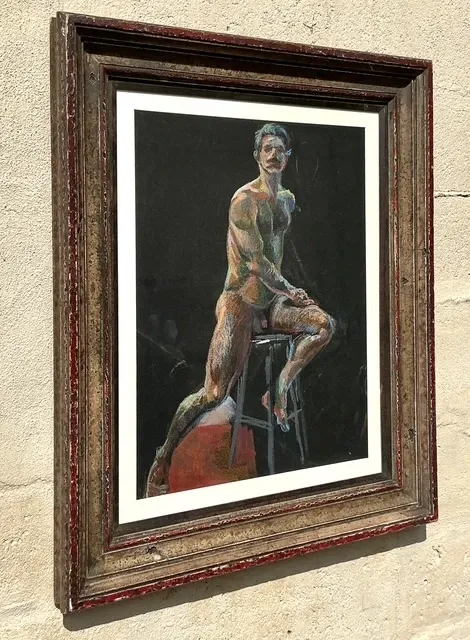 Vintage Boho Original Pastel Crayon Nude Portrait Of Man — additional photo 2