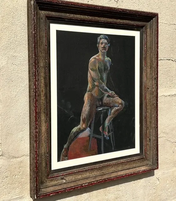 Vintage Boho Original Pastel Crayon Nude Portrait Of Man — additional photo 5