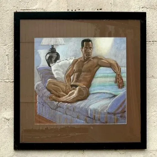 Vintage Boho Original Pastel Nude Portrait on Paper — additional photo 3