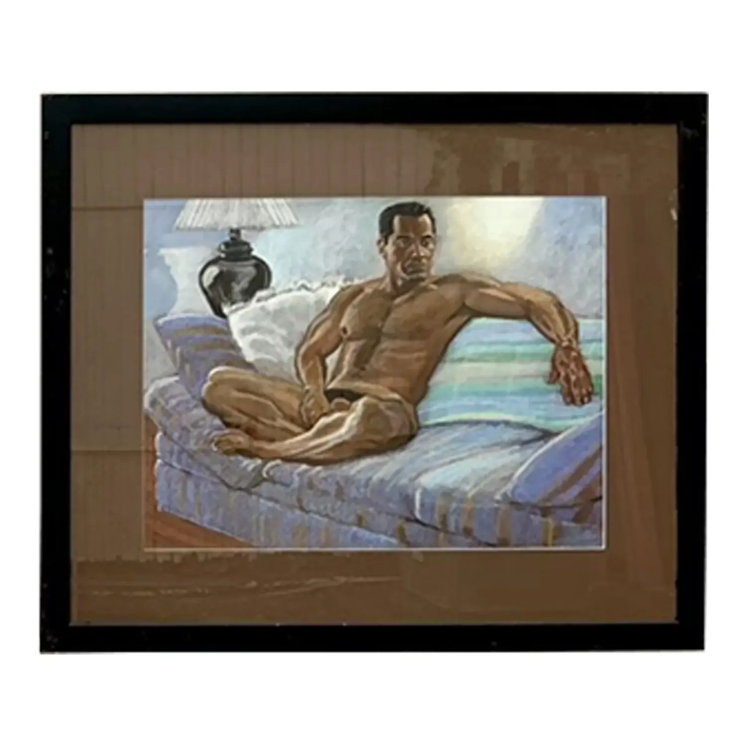 Vintage Boho Original Pastel Nude Portrait on Paper — additional photo 4