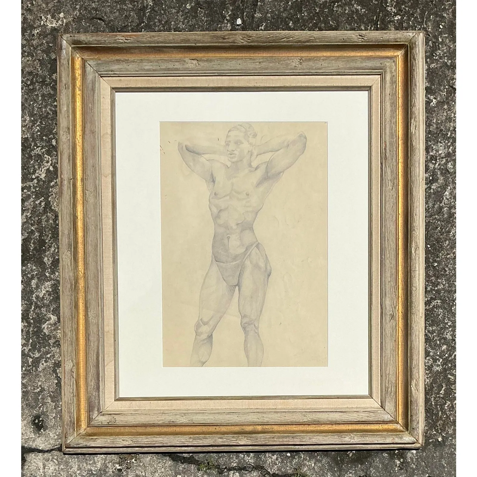 Vintage Boho Original Pencil Drawing of Male Figure — additional photo 2