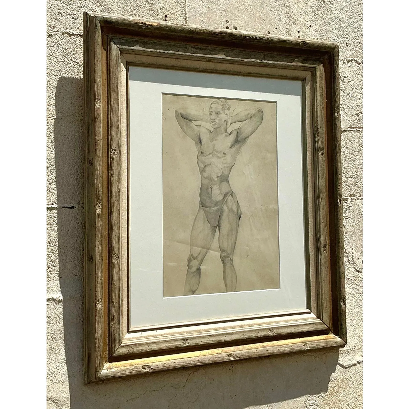 Vintage Boho Original Pencil Drawing of Male Figure — additional photo 3