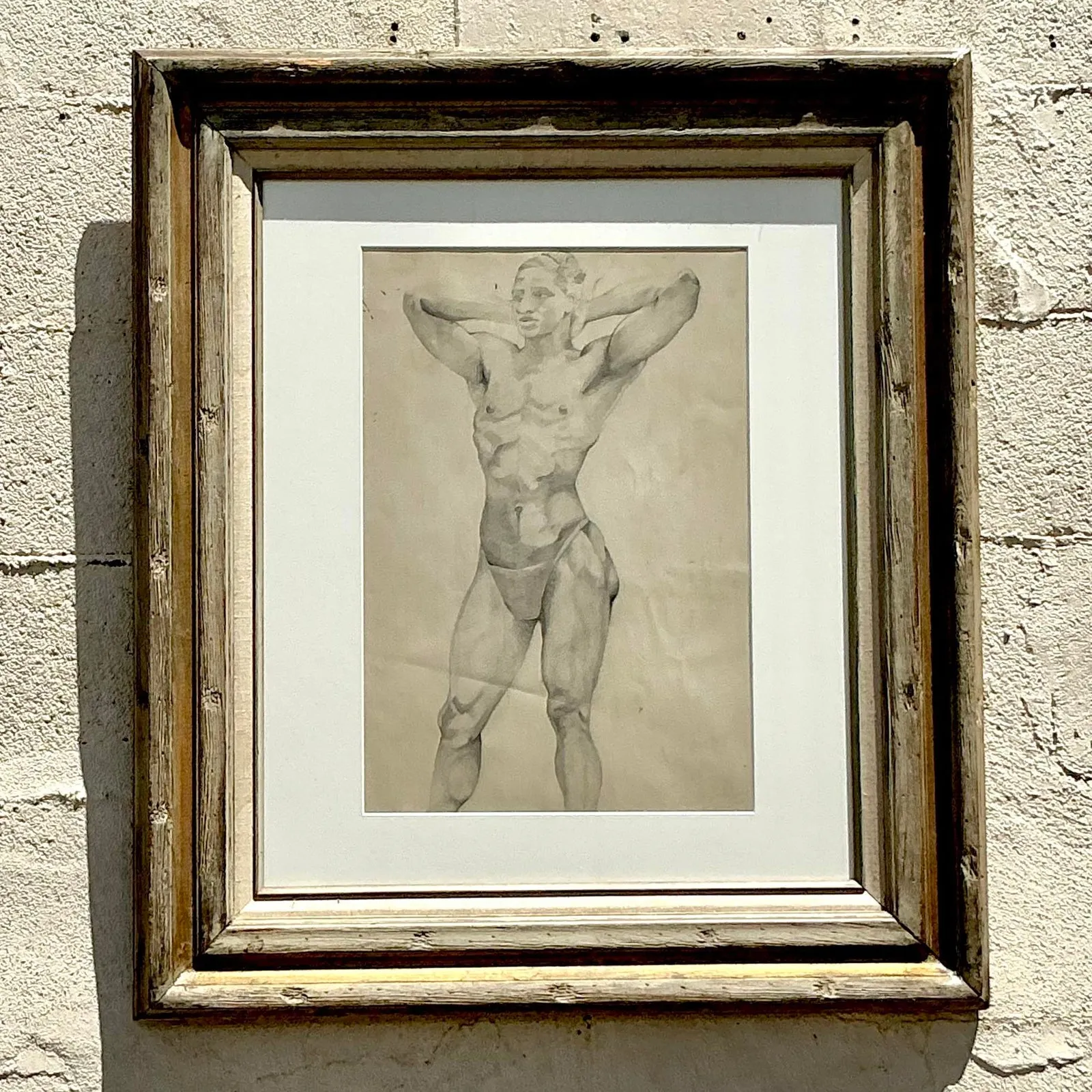 Vintage Boho Original Pencil Drawing of Male Figure — additional photo 4