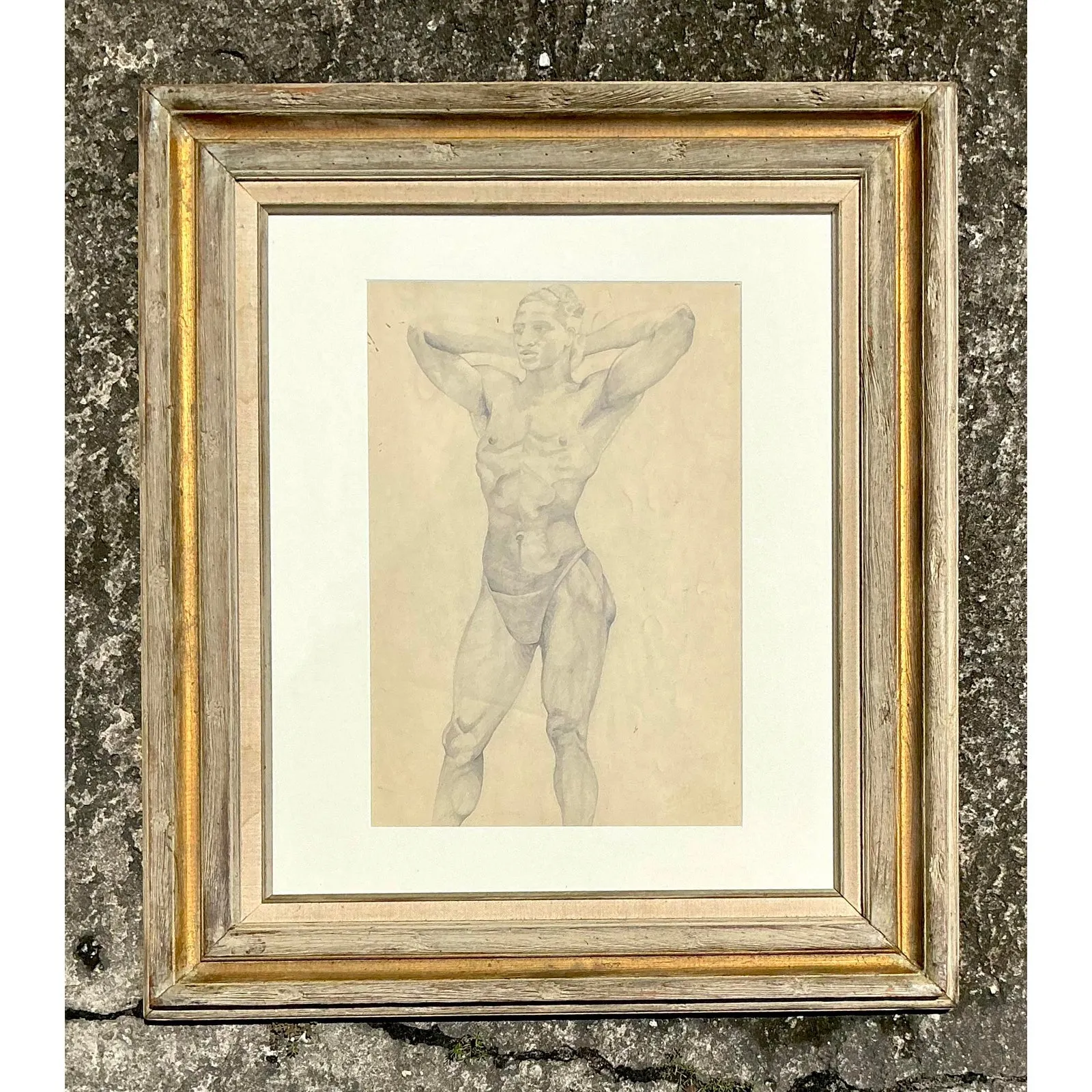 Vintage Boho Original Pencil Drawing of Male Figure — additional photo 5