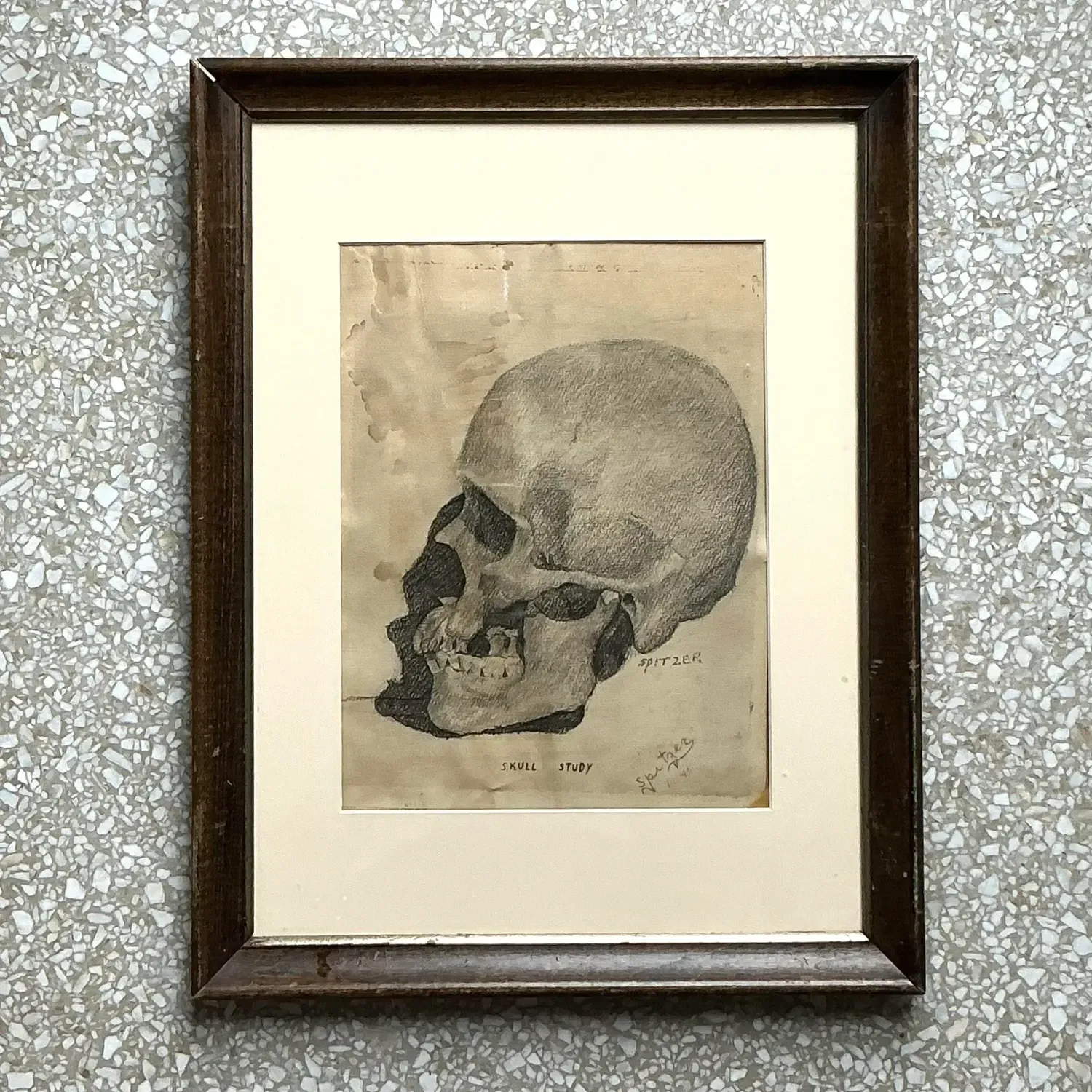 Vintage Boho Original Pencil Sketch of Skull — additional photo 2