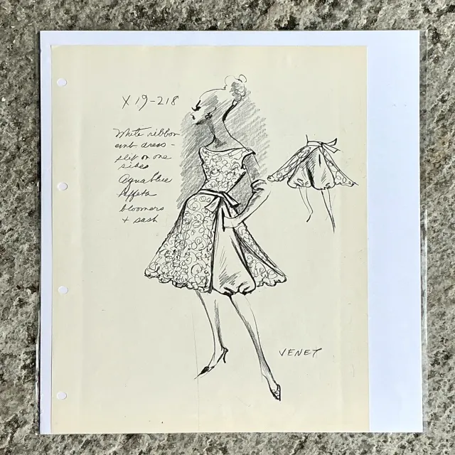 Vintage Boho Original Philippe Venet Fashion Sketch — additional photo 1