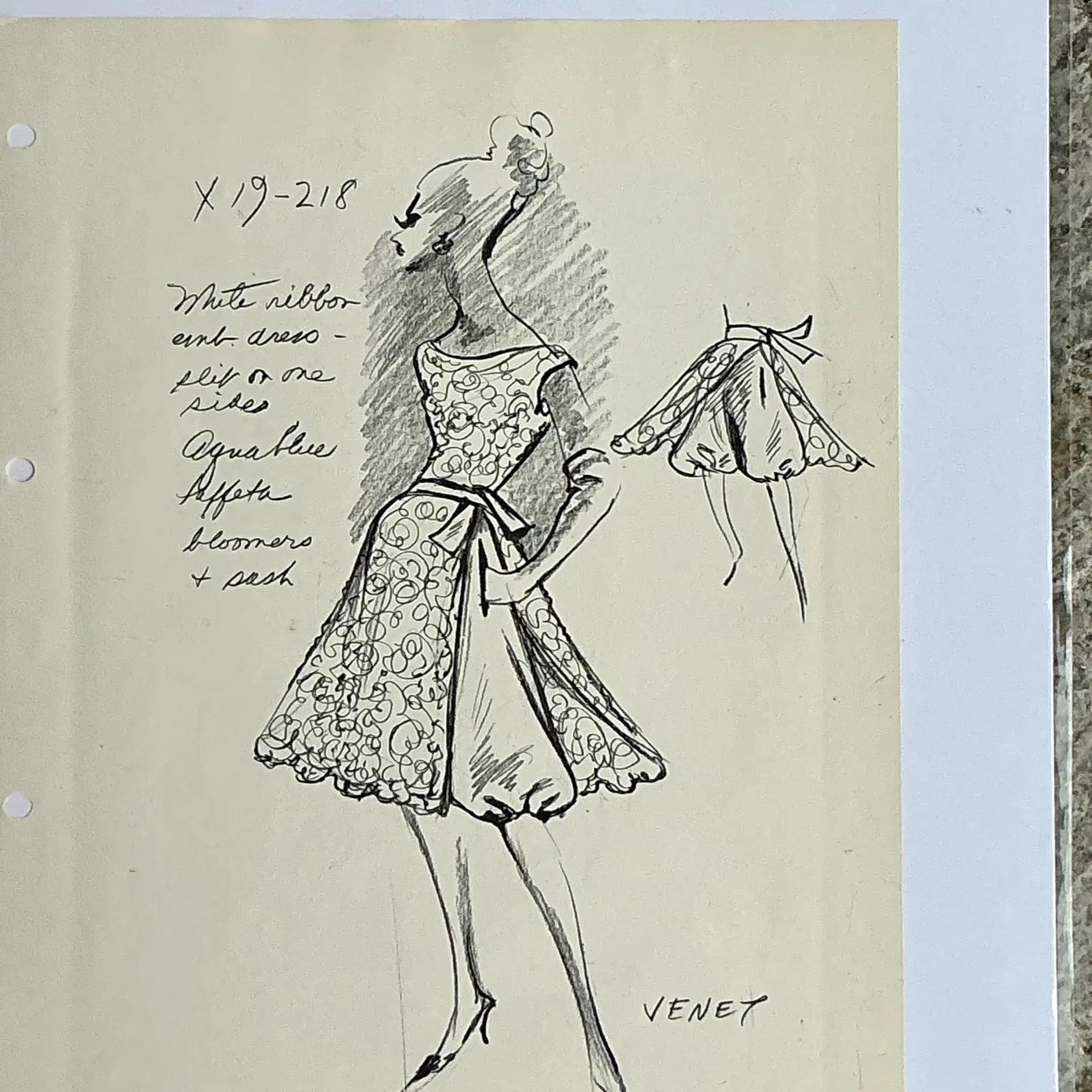Vintage Boho Original Philippe Venet Fashion Sketch — additional photo 2