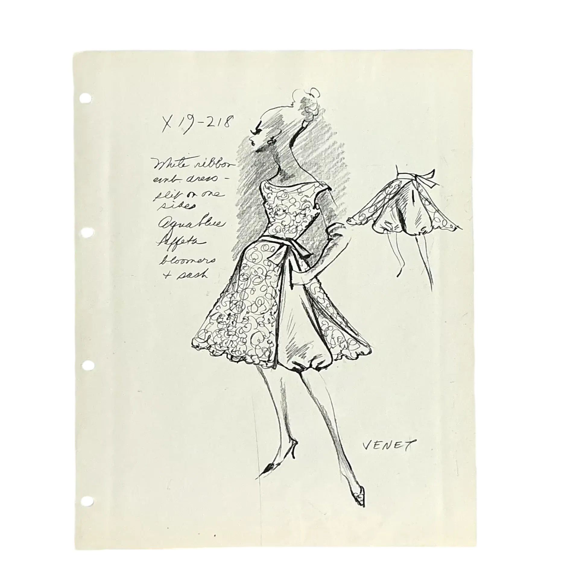 Vintage Boho Original Philippe Venet Fashion Sketch — additional photo 3