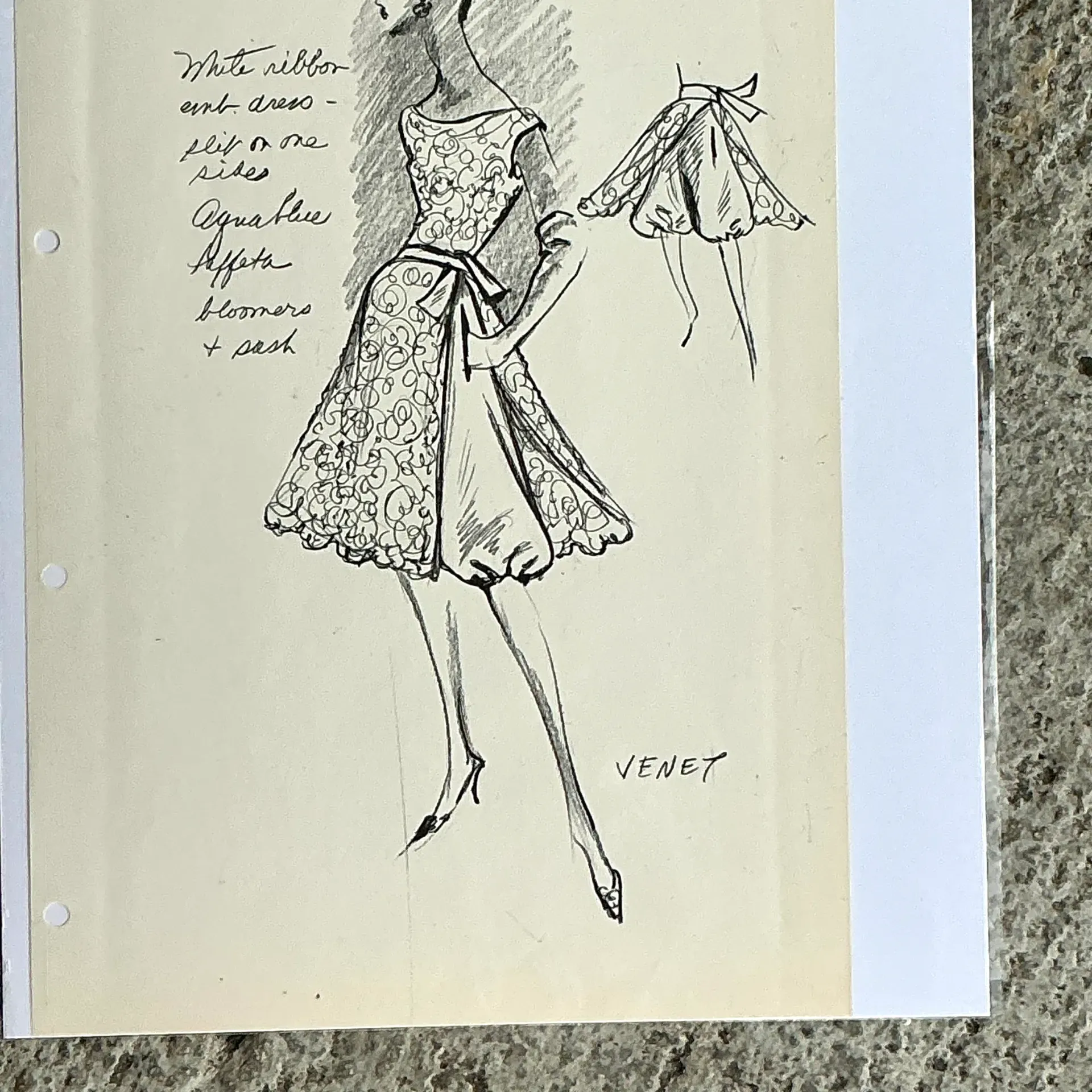Vintage Boho Original Philippe Venet Fashion Sketch — additional photo 4