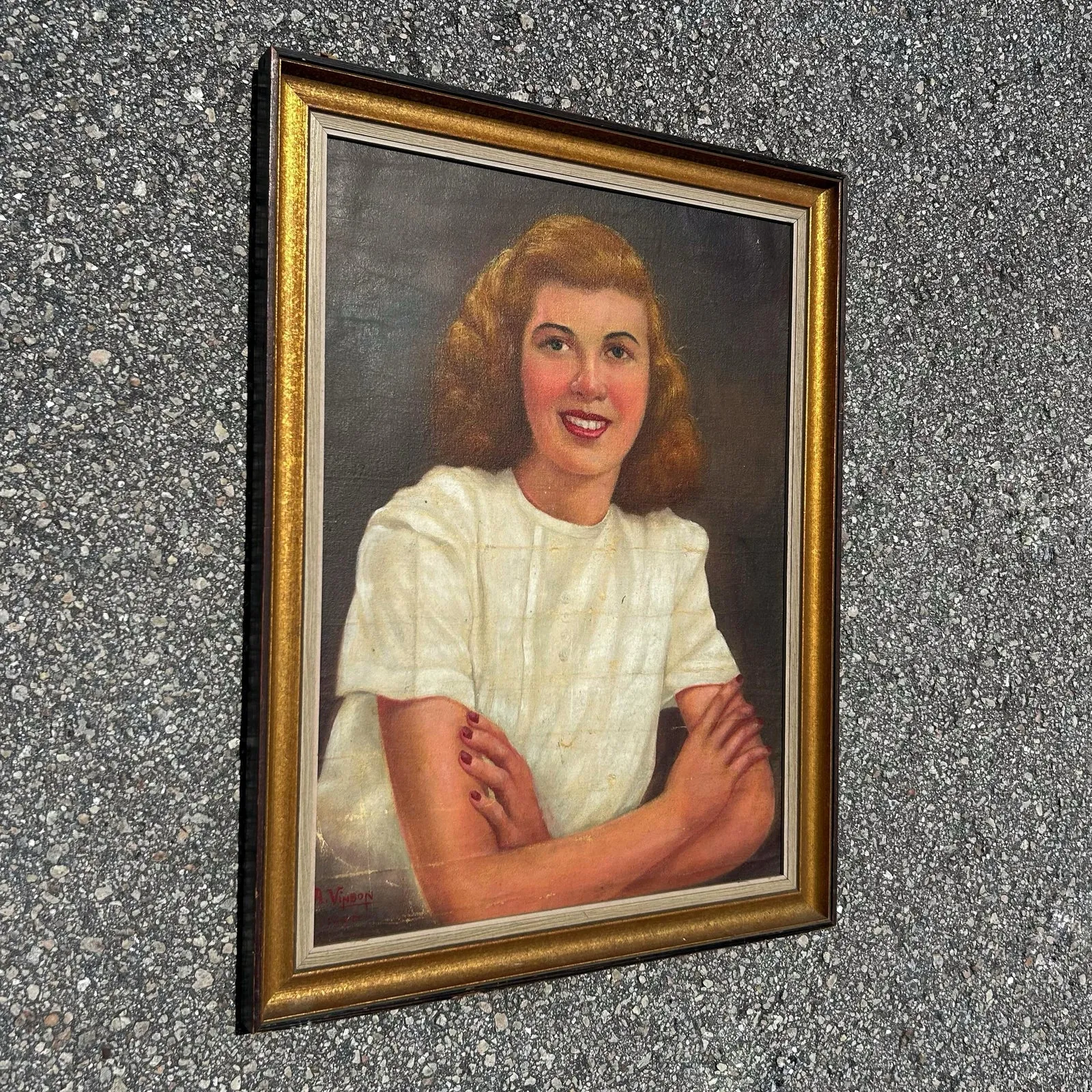 Vintage Boho Original Portrait of Lady Oil on Board — additional photo 2