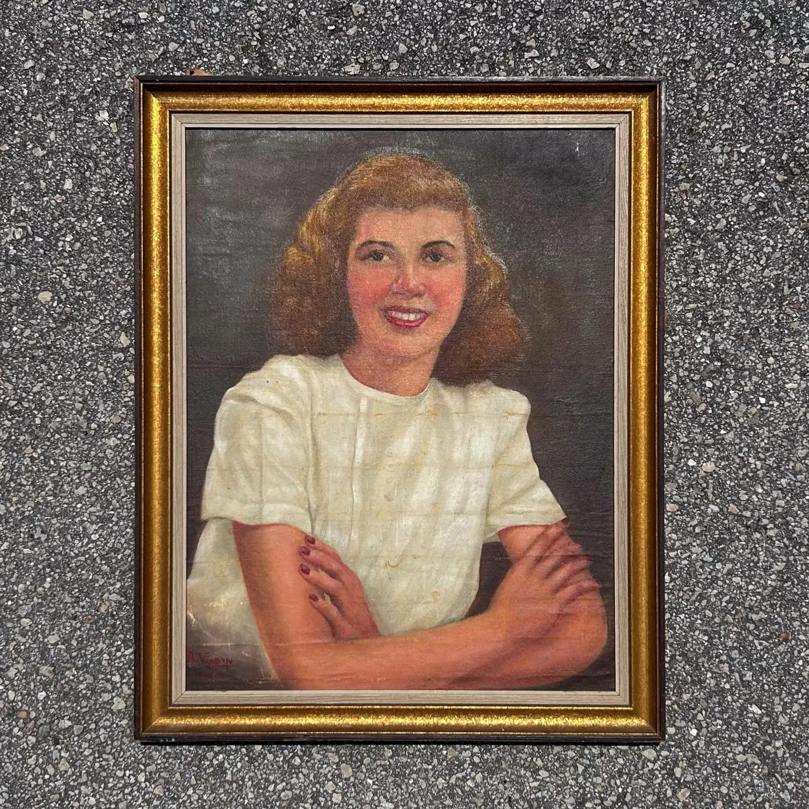 Vintage Boho Original Portrait of Lady Oil on Board — additional photo 3