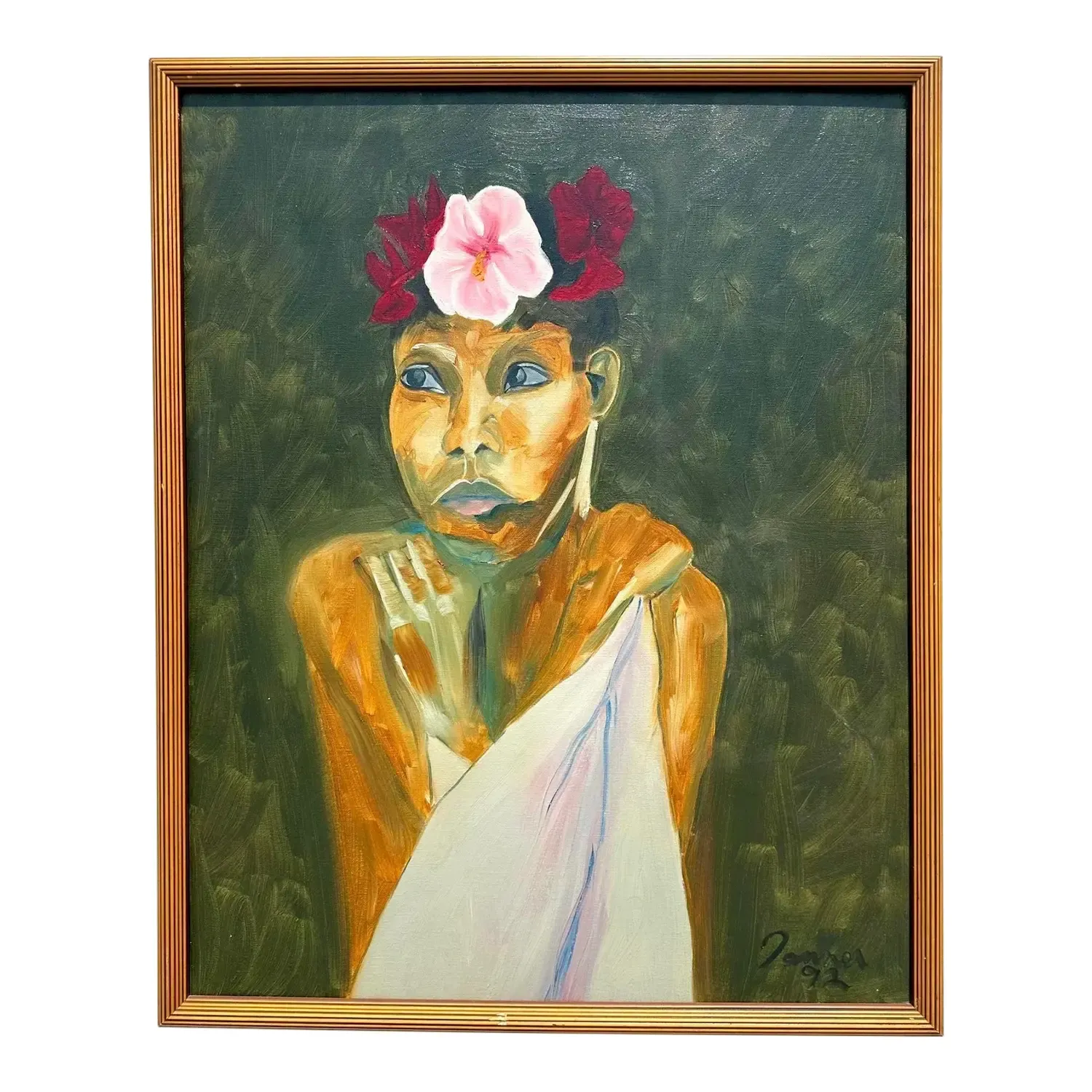 Vintage Boho Original Portrait Painting on Canvas — additional photo 1