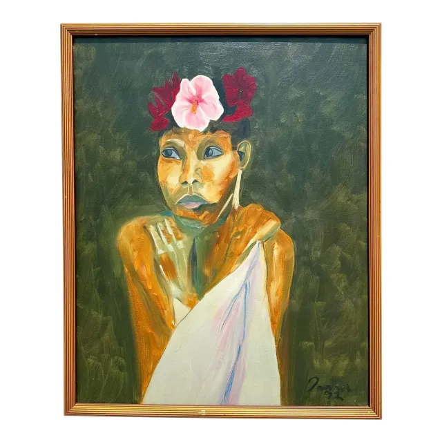 Vintage Boho Original Portrait Painting on Canvas — additional photo 1