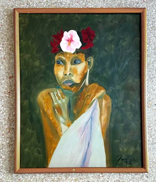 Vintage Boho Original Portrait Painting on Canvas — additional photo 3