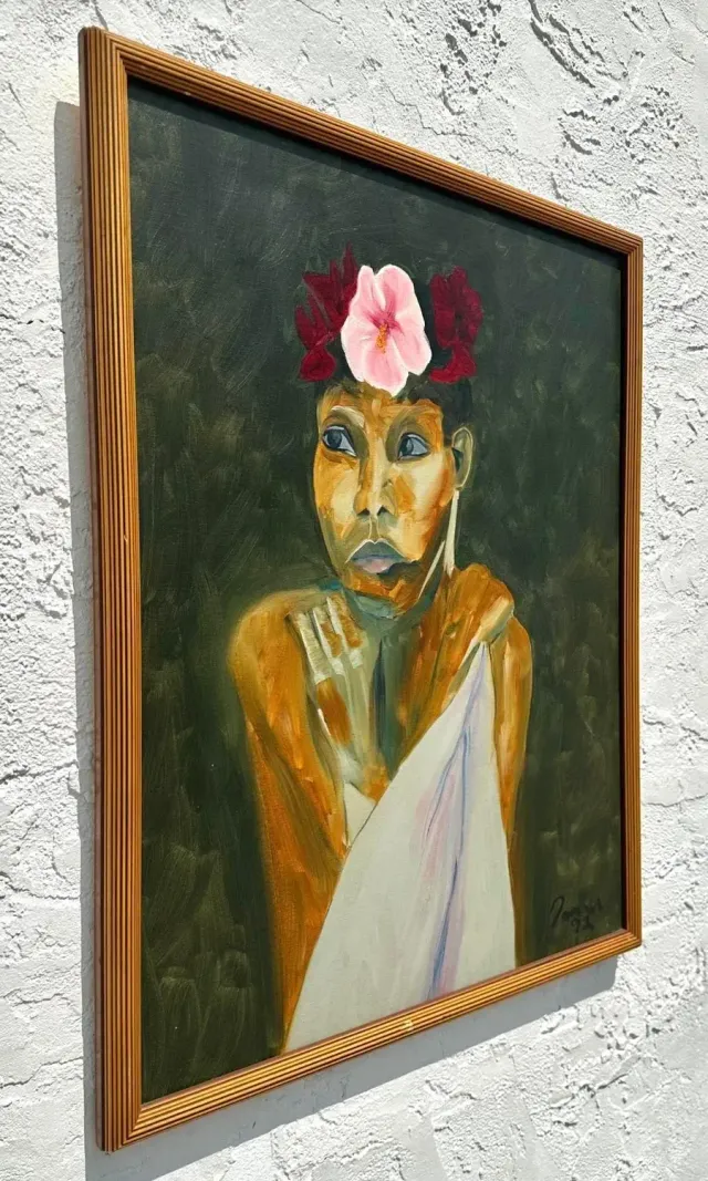 Vintage Boho Original Portrait Painting on Canvas — additional photo 5