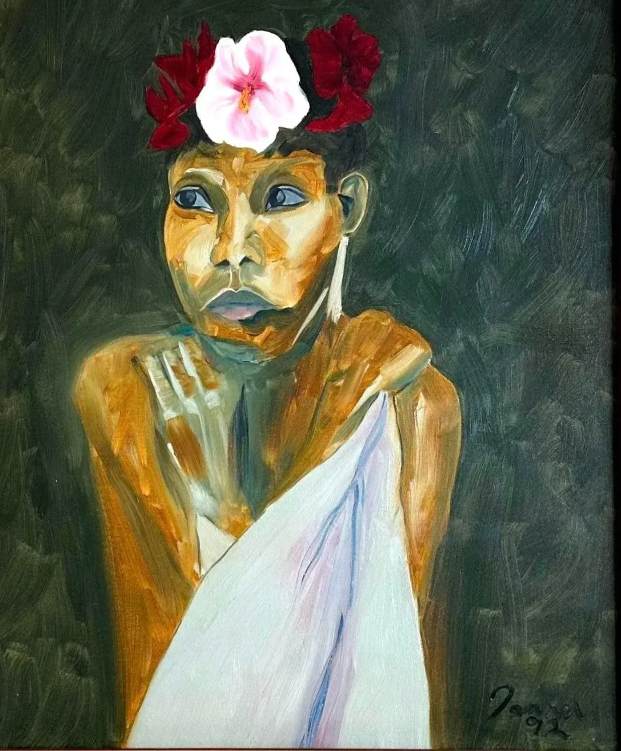 Vintage Boho Original Portrait Painting on Canvas — additional photo 6