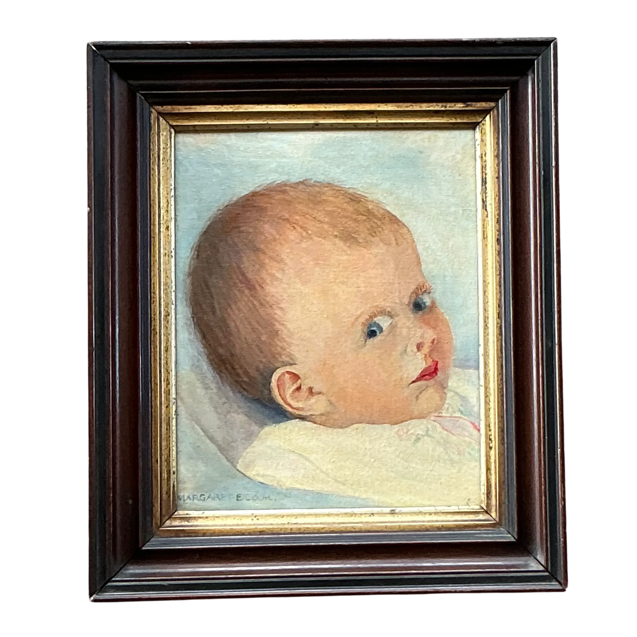 Vintage Boho Original Signed Portrait of Baby 