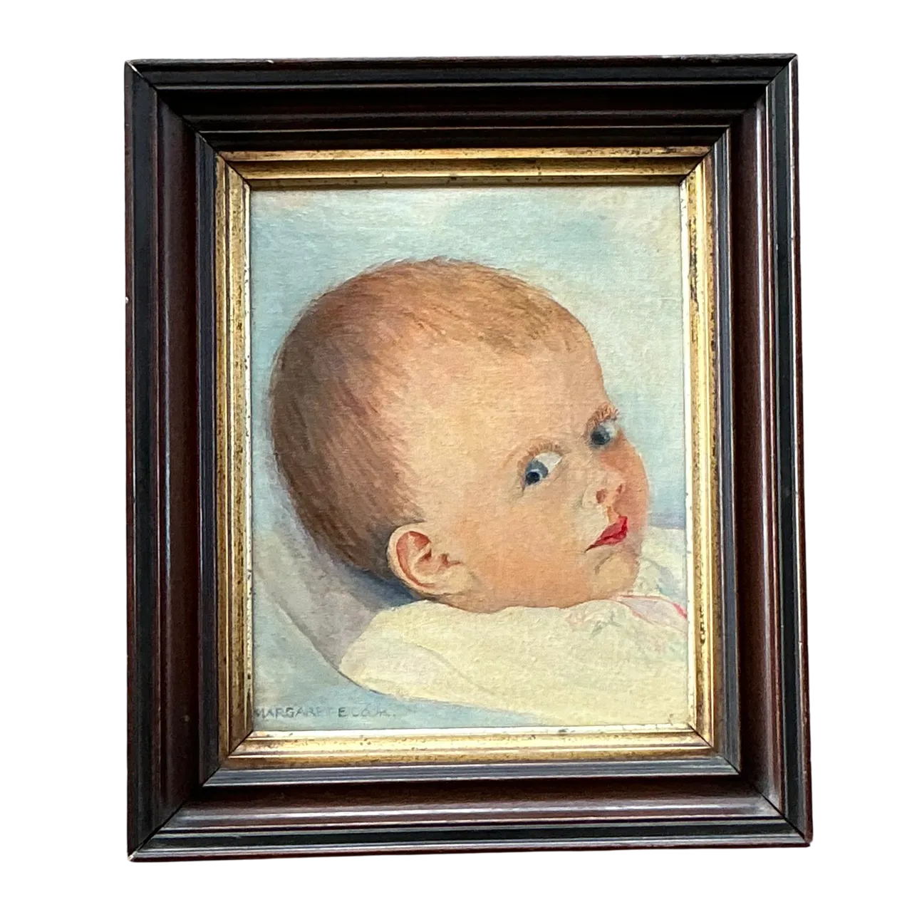 Vintage Boho Original Signed Portrait of Baby