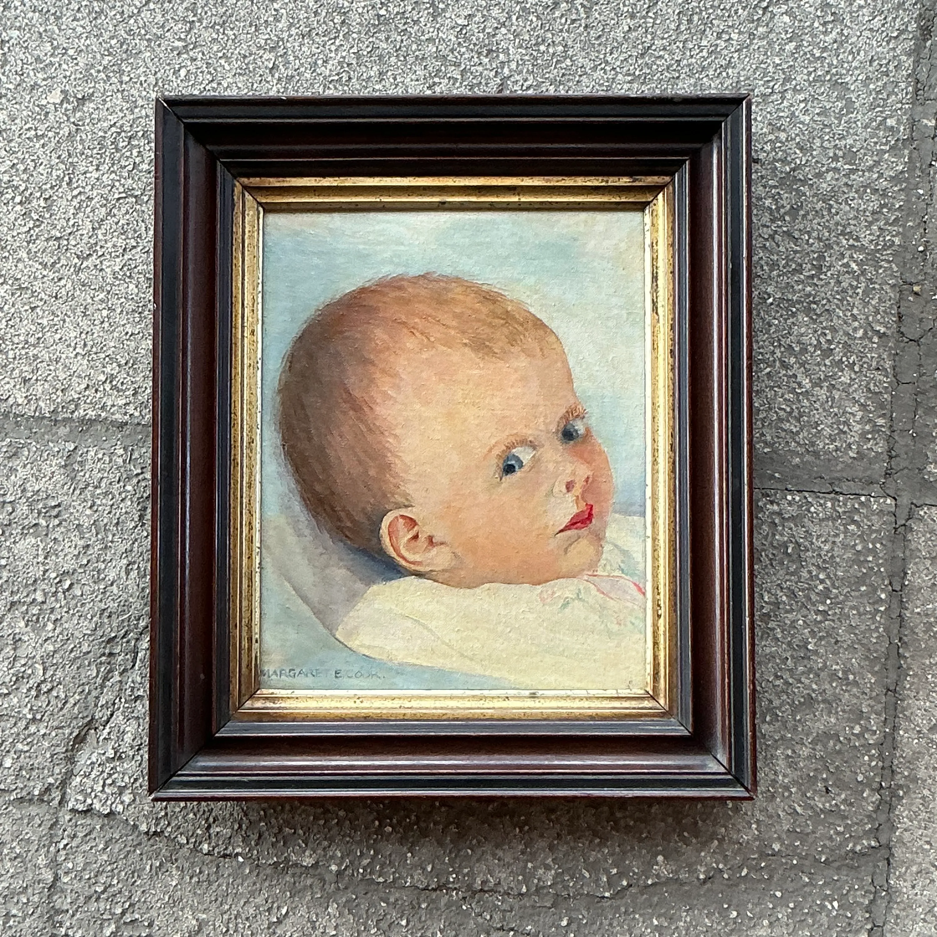 Vintage Boho Original Signed Portrait of Baby  — additional photo 1