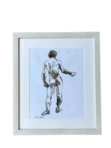 Vintage Boho Original Sketch Of Nude Man