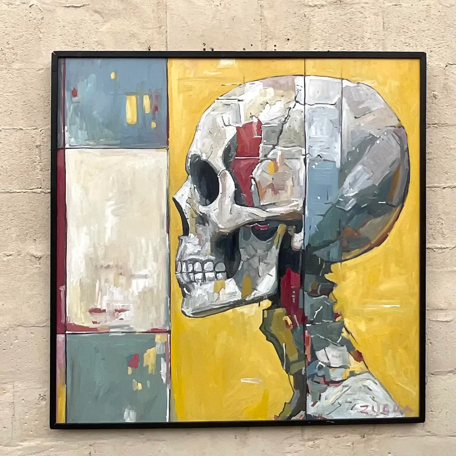 Vintage Boho Original Skull Oil Painting on Board - Oil Paint, 46.25W x 46.25H — additional photo 5