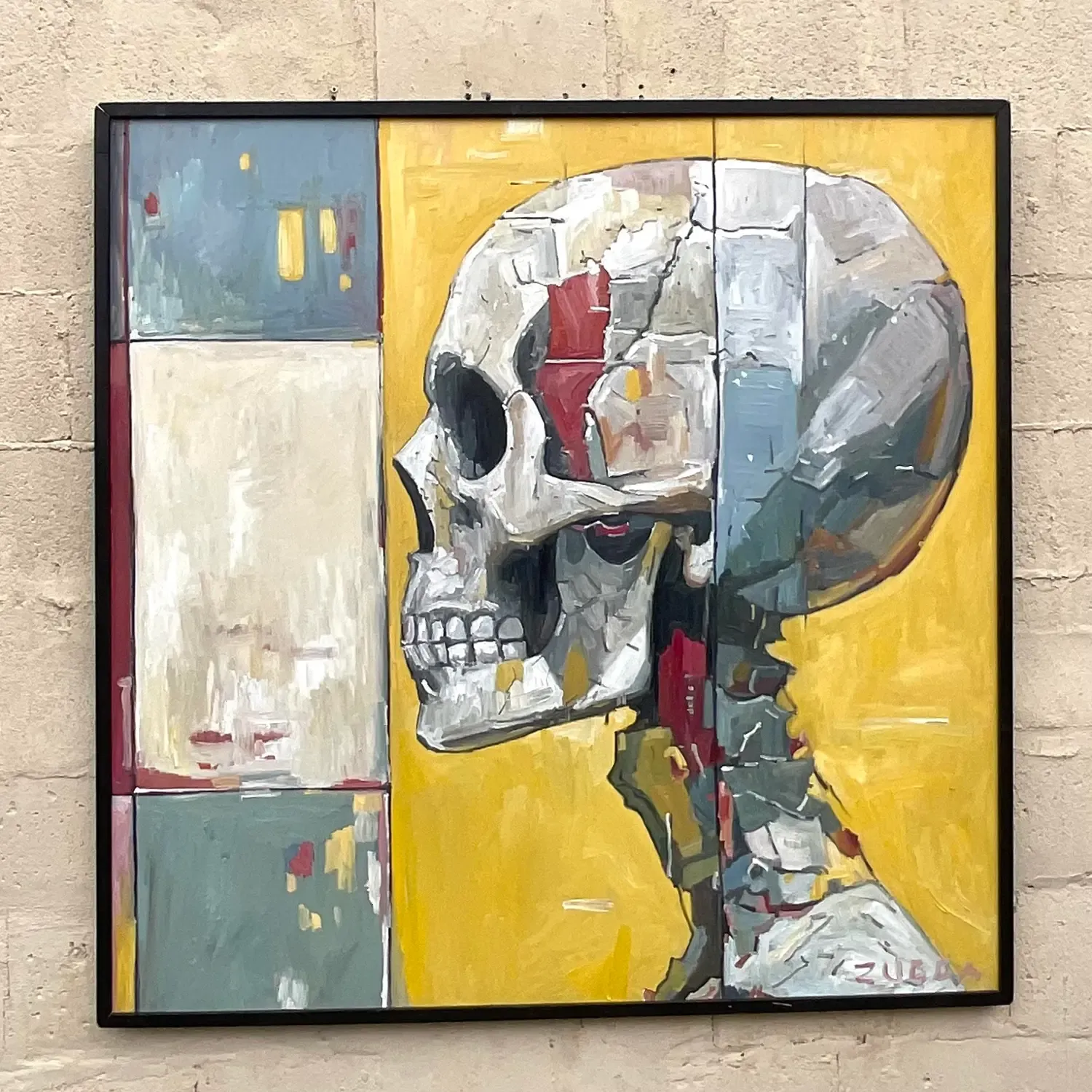 Vintage Boho Original Skull Oil Painting on Board - Oil Paint, 46.25W x 46.25H — additional photo 6