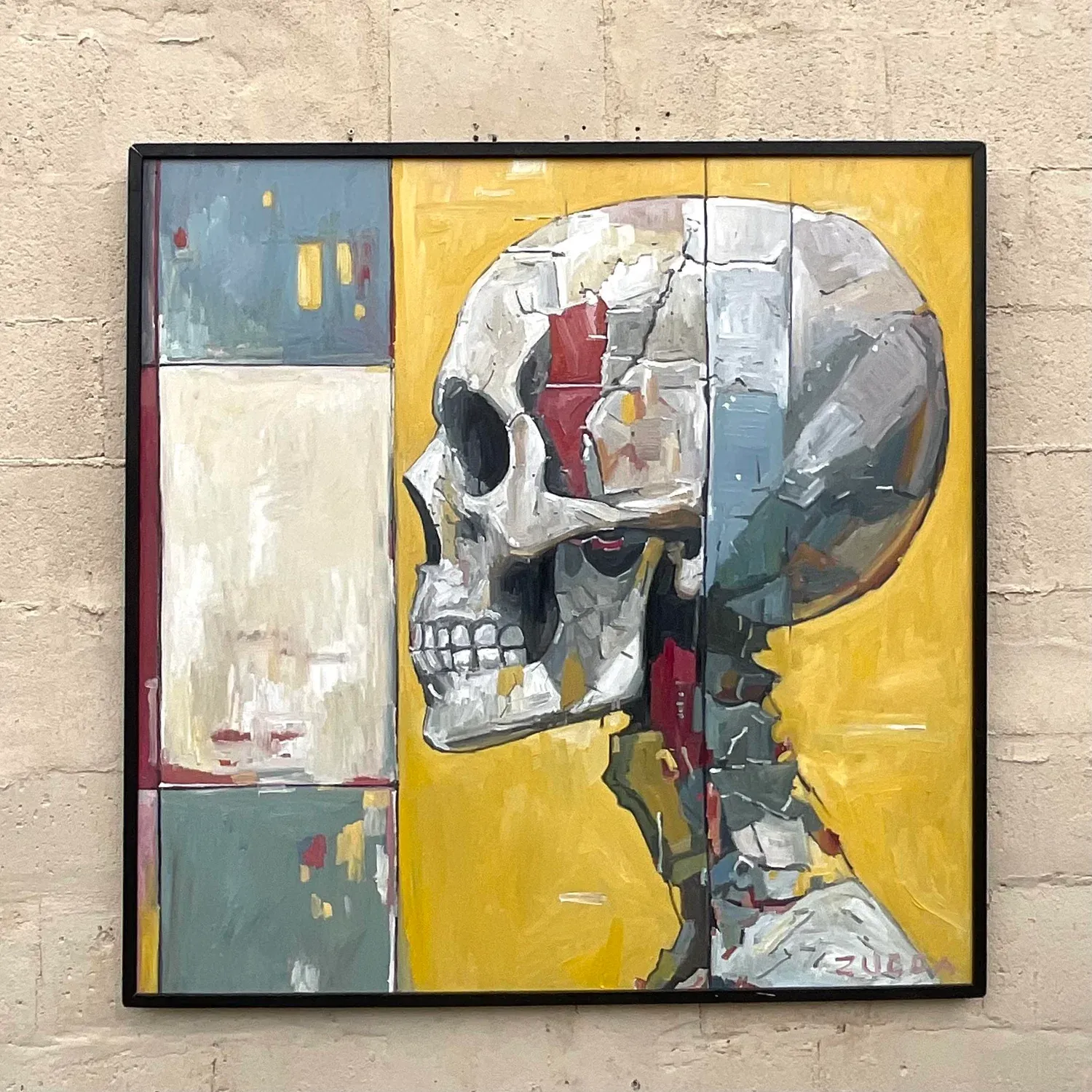 Vintage Boho Original Skull Oil Painting on Board - Oil Paint, 46.25W x 46.25H — additional photo 7