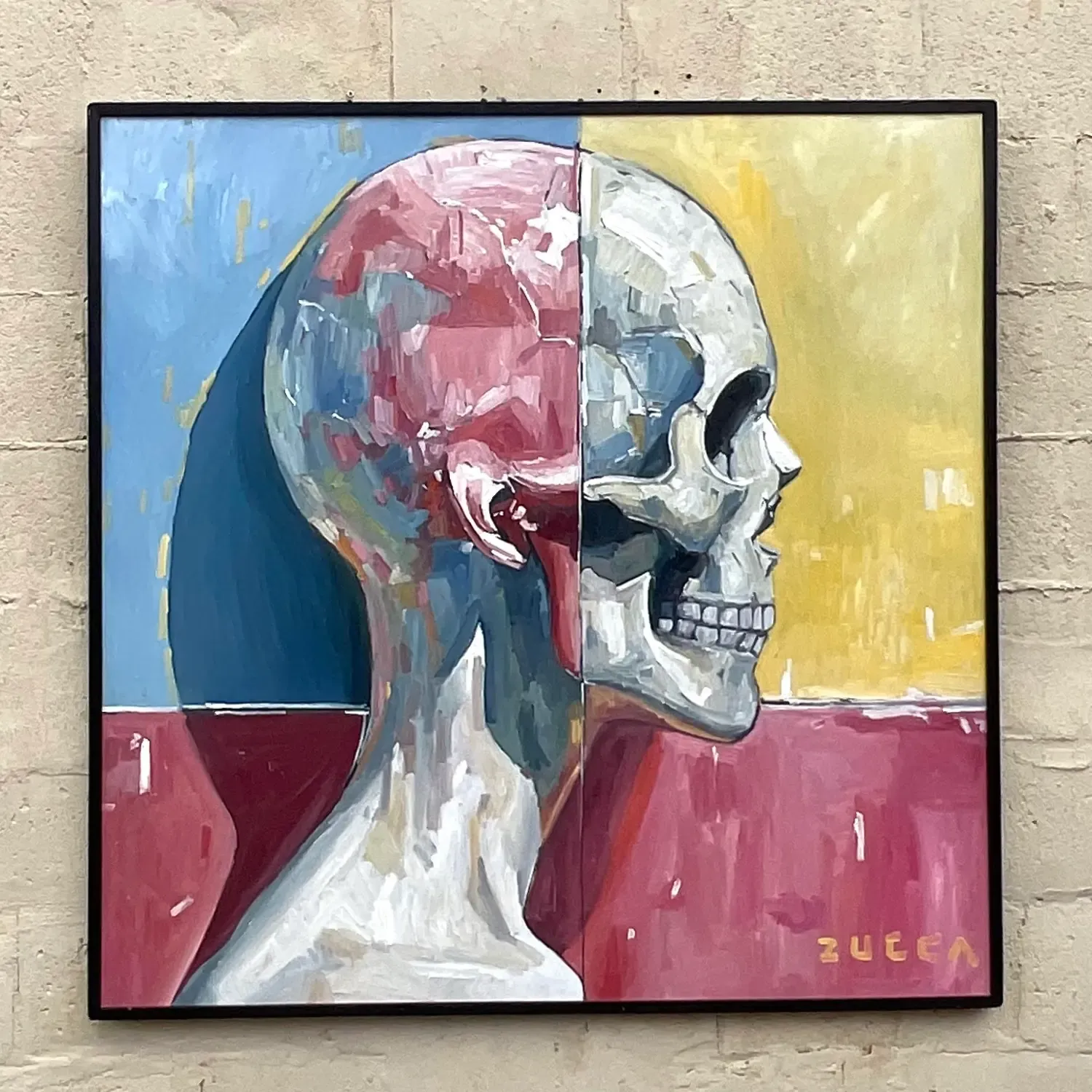 Vintage Boho Original Skull Oil Painting on Board — additional photo 1
