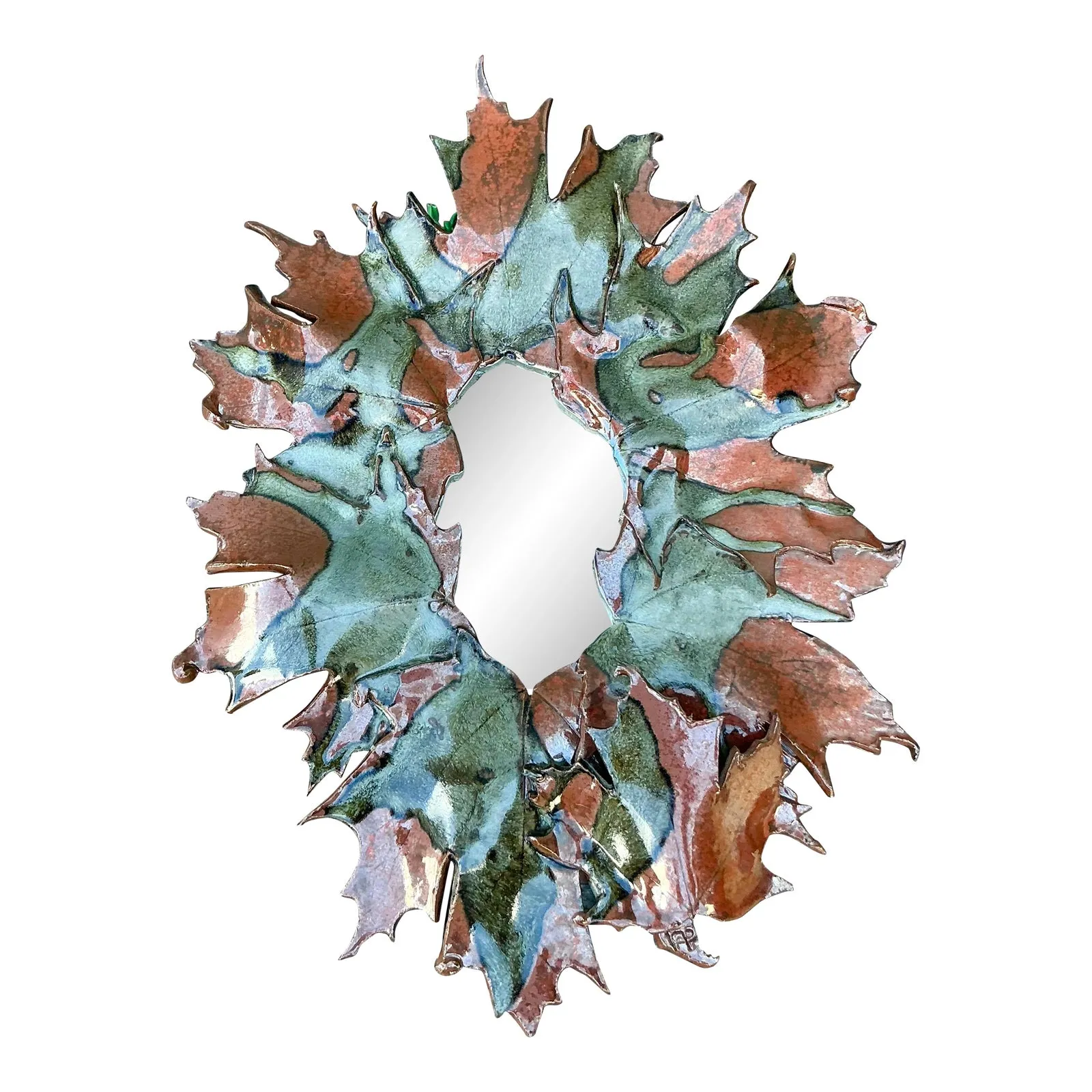 Vintage Boho Original Slab Built Studio Pottery Leaves Mirror — additional photo 1