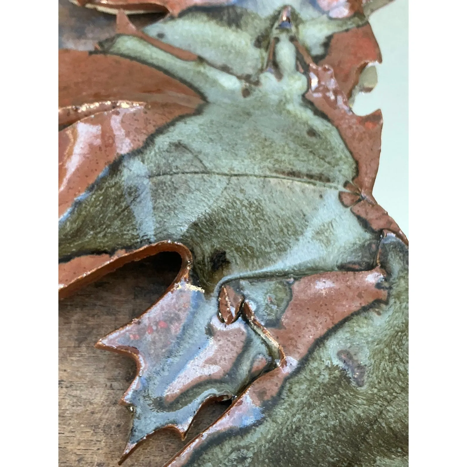 Vintage Boho Original Slab Built Studio Pottery Leaves Mirror — additional photo 4