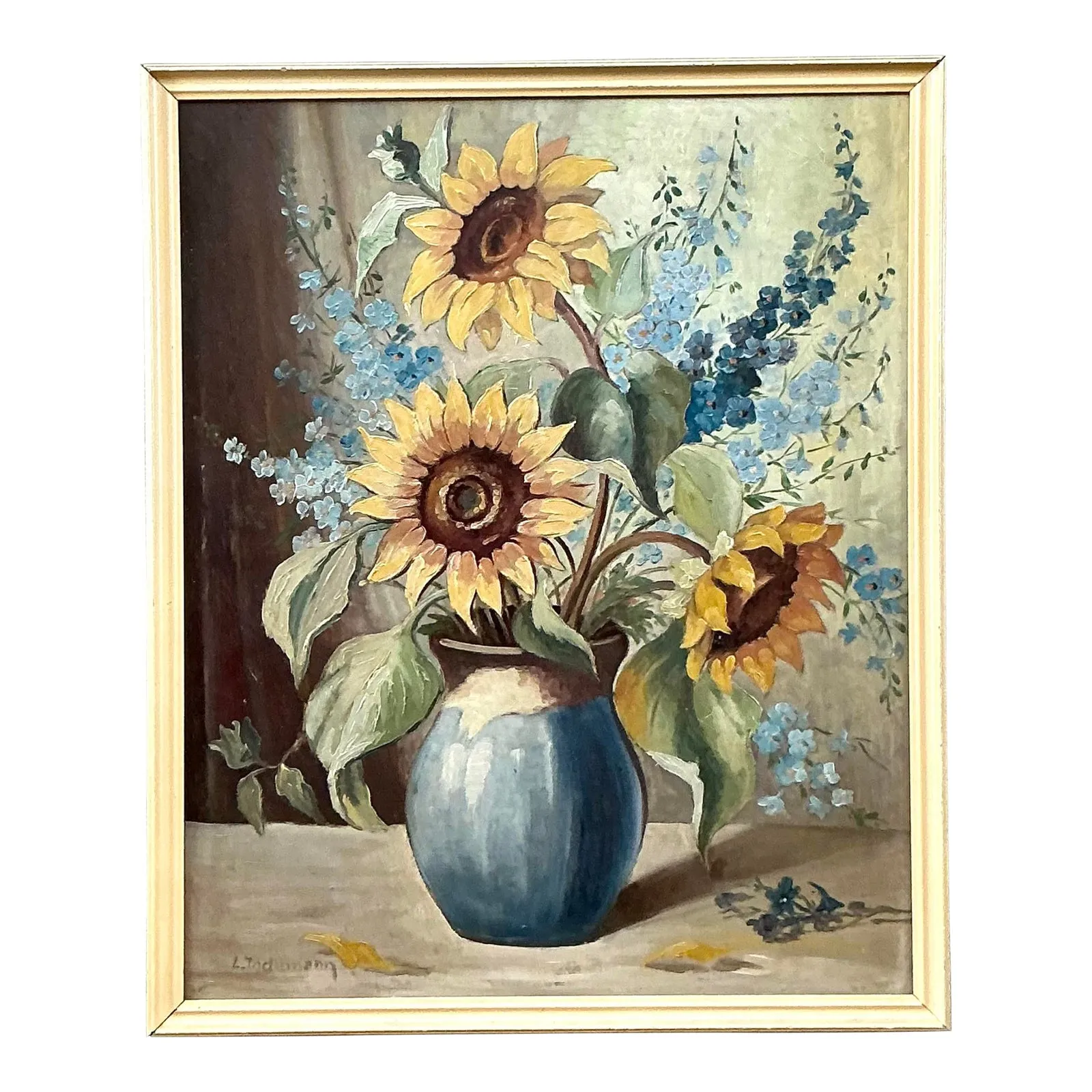 Vintage Boho Original Still Life Oil on Board — additional photo 1
