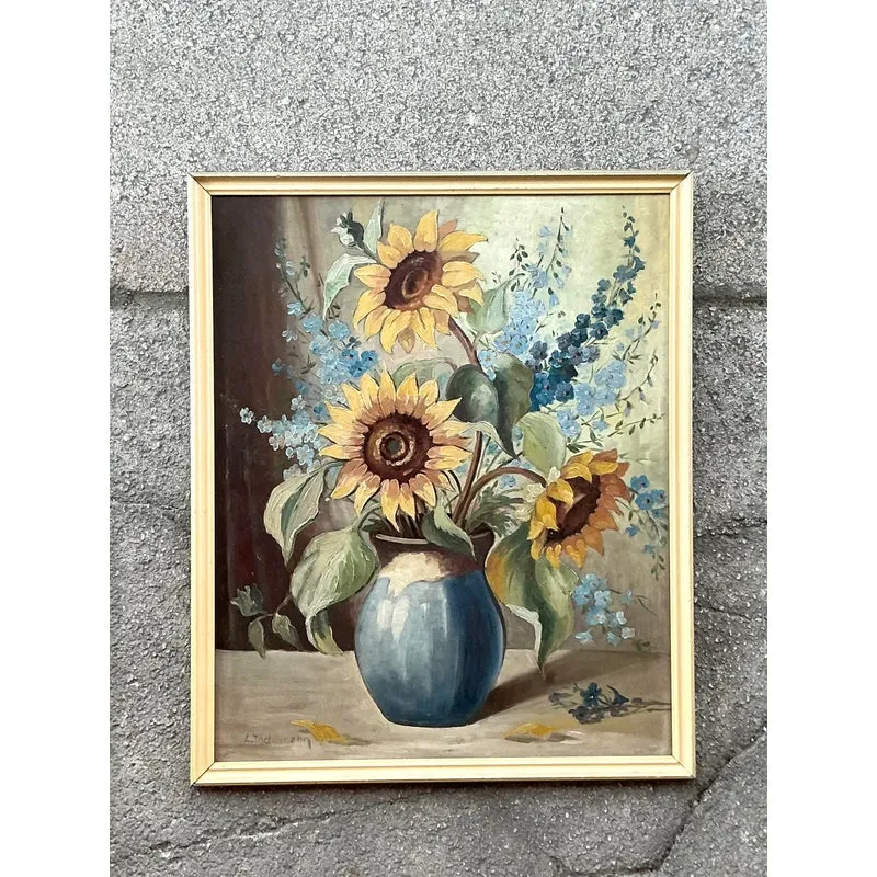 Vintage Boho Original Still Life Oil on Board — additional photo 2
