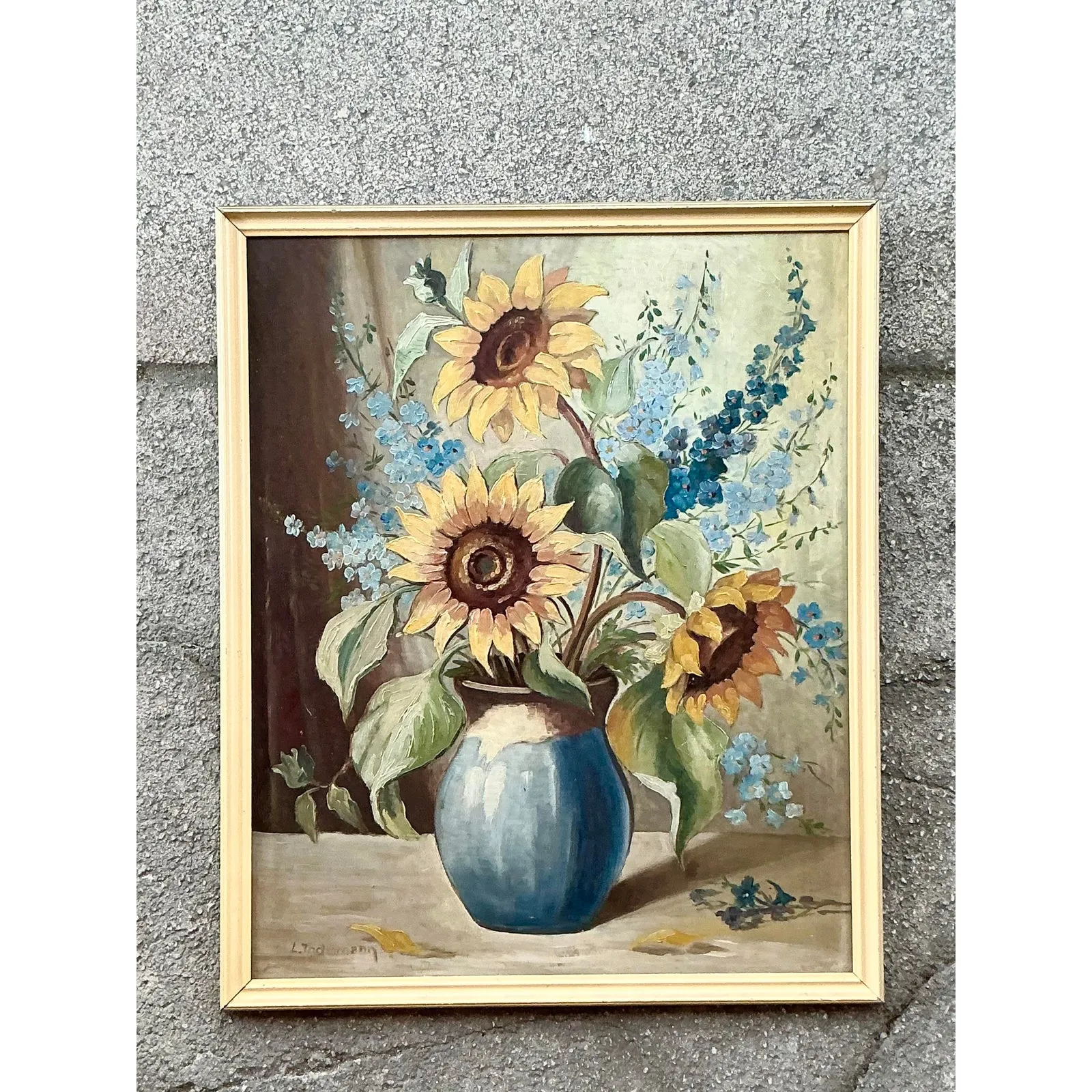 Vintage Boho Original Still Life Oil on Board — additional photo 4