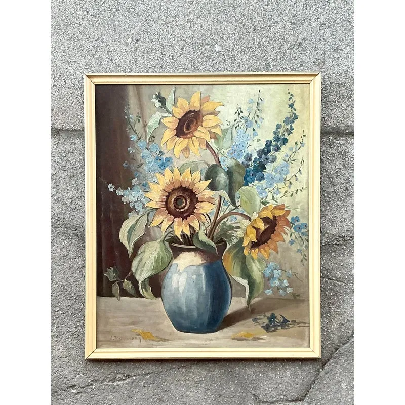 Vintage Boho Original Still Life Oil on Board — additional photo 5